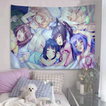 tapisserie graphique anime personnages dessins animés rose vert blanc illustration animaux mignons moderne