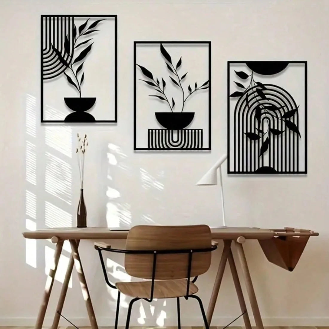 tableaux métalliques abstraits noirs moderne minimaliste intérieur extérieur lignes ondulées chambre salon