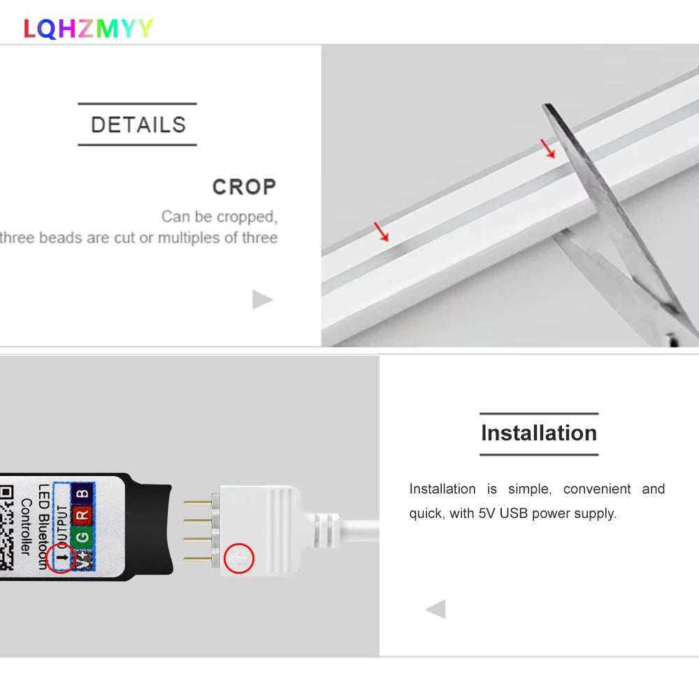 ruban led multicolore adhésif télécommande bluetooth application contrôle moderne lumineux découpable usb rechargeable