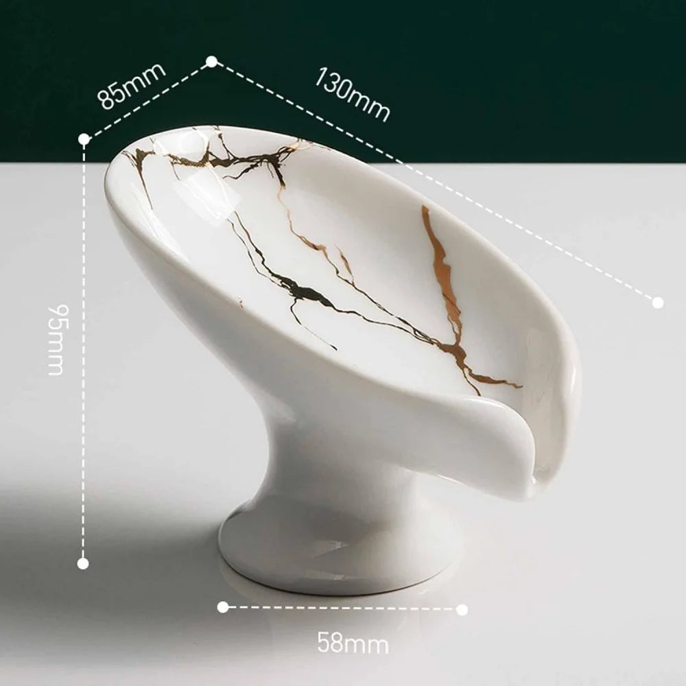 porte savon céramique imitation marbre feuille moderne blanc vert foncé drainage salle bain cuisine