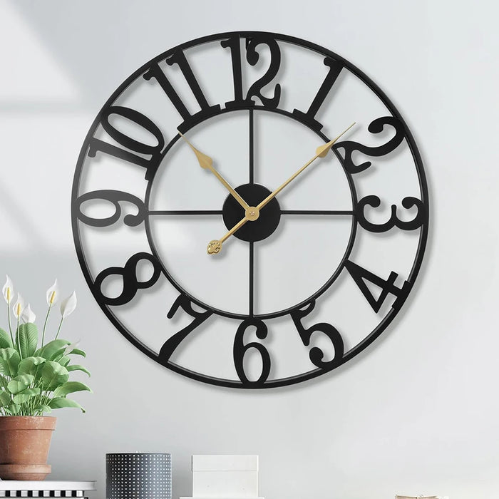 Horloge murale noire silencieuse moderne en métal