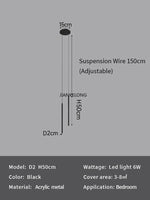 lumière suspendue moderne noire acrylique 4000K 3000K 6000K chambre salon