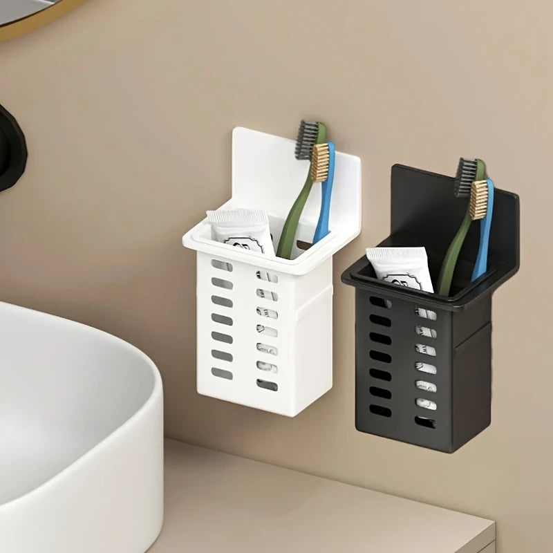 porte brosses dents adhésif moderne noir blanc perforé salle bain rangement multifonctionnel