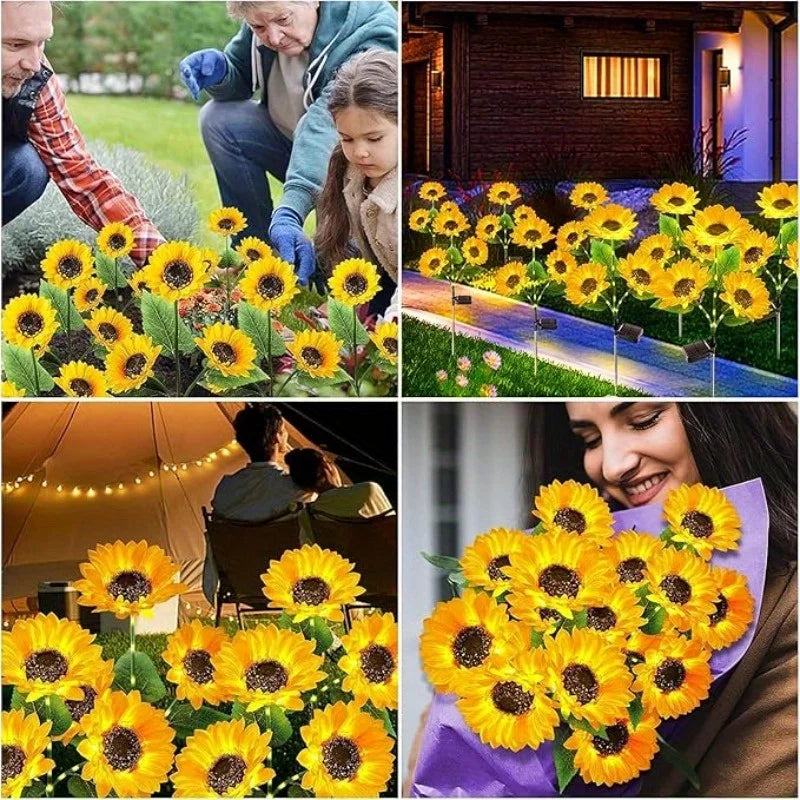 fleur artificielle solaire jaune moderne décoration extérieure pelouse lumineuse led piquet métallique fixe