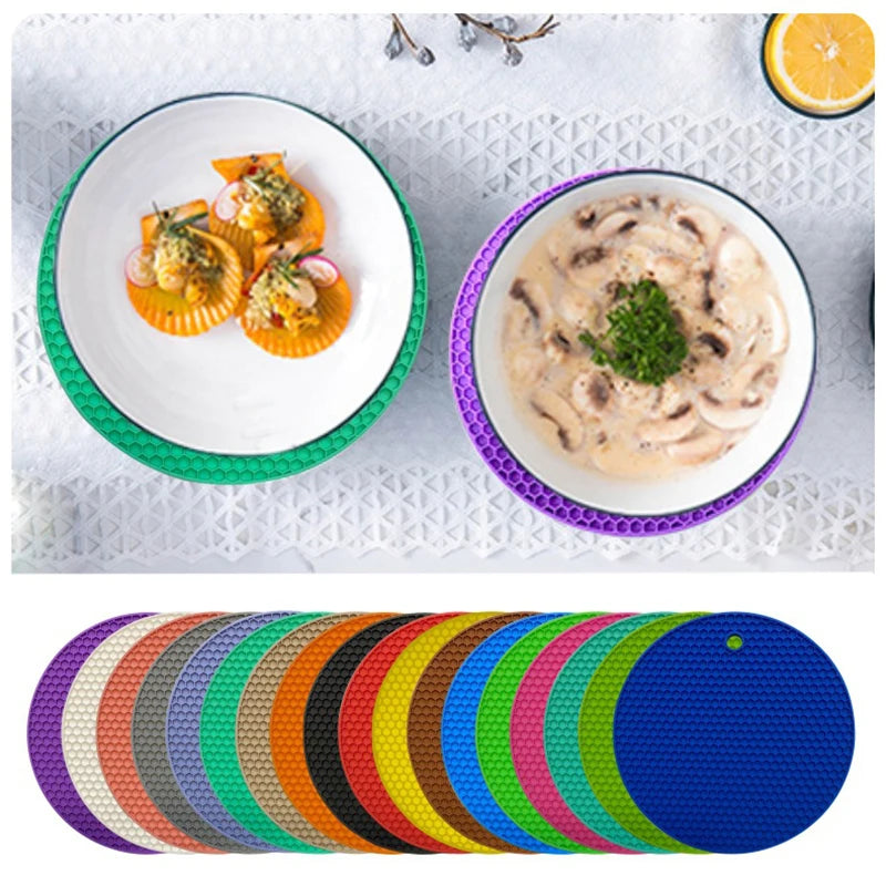 tapis table silicone moderne hexagones antidérapant résistant chaleur plat antidérapant multicolore vert violet bleu