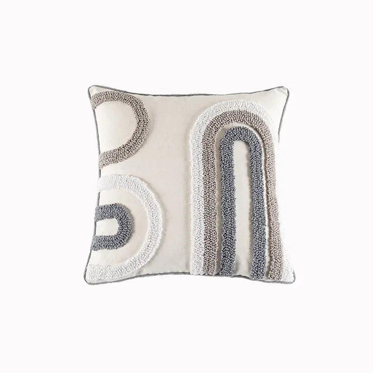 coussin carré boho blanc motif géométrique noir tassel brodé anti décubitus polyester
