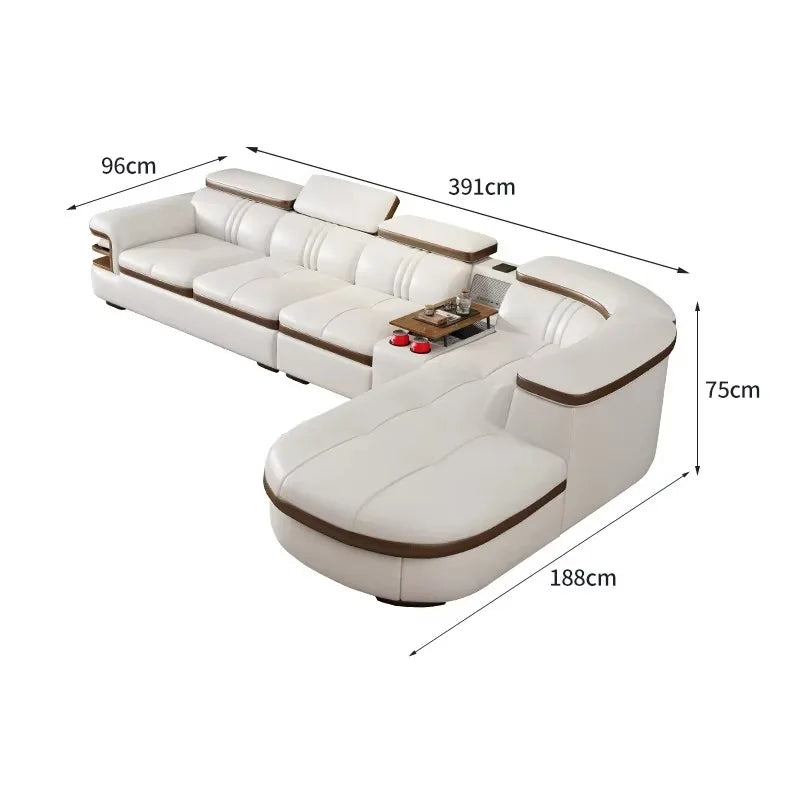 canapé d'angle moderne cuir blanc marron scandinave minimaliste