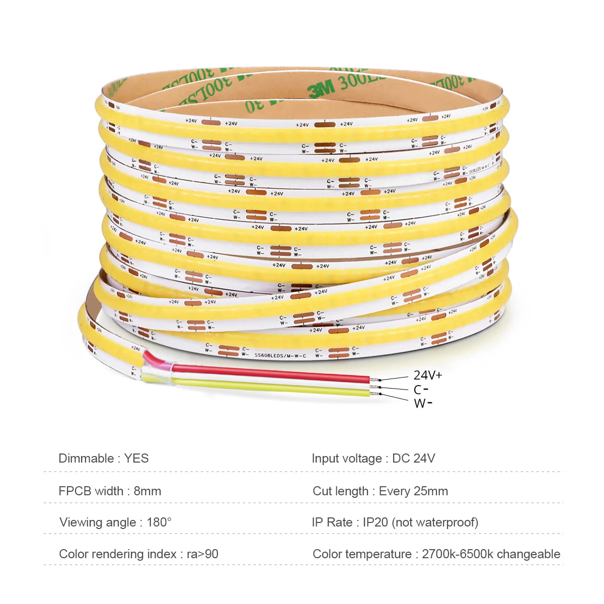 ruban led flexible blanc moderne adhésif 608 led 24v 2700k 6500k