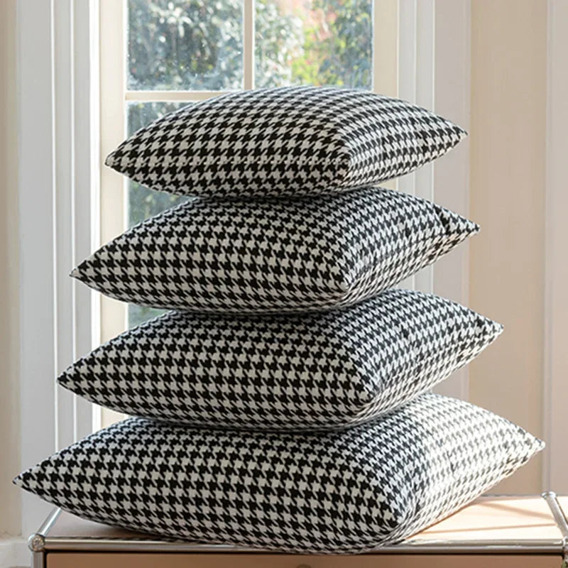 housses coussin pied poule géométrique noir blanc contemporain 40x40 45x45 50x50 60x60cm