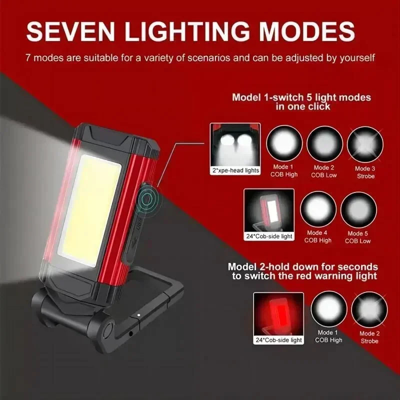 lampe travail led rechargeable clips magnétiques 2200mAh usb moderne rouge noir