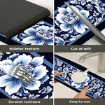 tapis cuisine bleu marine fleurs blancs antidérapant rapide absorption eau durable réutilisable comptoir bar