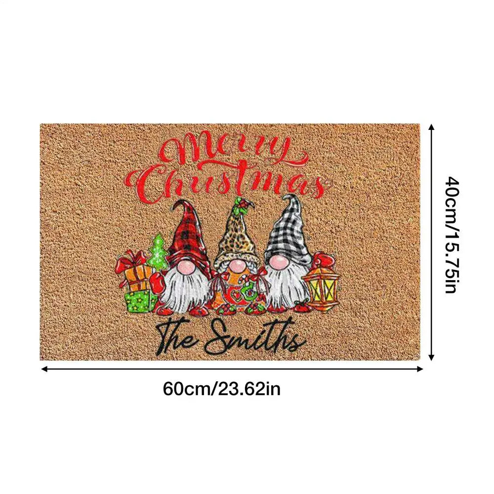 tapis d'entrée noël lutins marron rouge blanc vert texte merry christmas décoratif extérieurintérieur