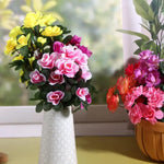 décoration intérieure bouquet artificiel rose rouge jaune moderne feuilles vertes
