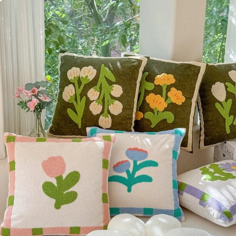 coussins décoratifs brodés motifs floraux 45x45cm polyester adhésifs traditionnels
