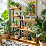 étagère extérieure pliants niveaux roulettes moderne matériaux bois métal plantes balcon jardin