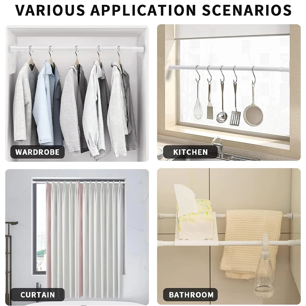 tige télescopique extensible ressort poteau rideau réglable fenêtre salle bains blanc noir moderne clips