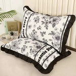 taies d'oreiller polyester motif floral vintage blanc noir adhésif respectueux environnement simple casa lot