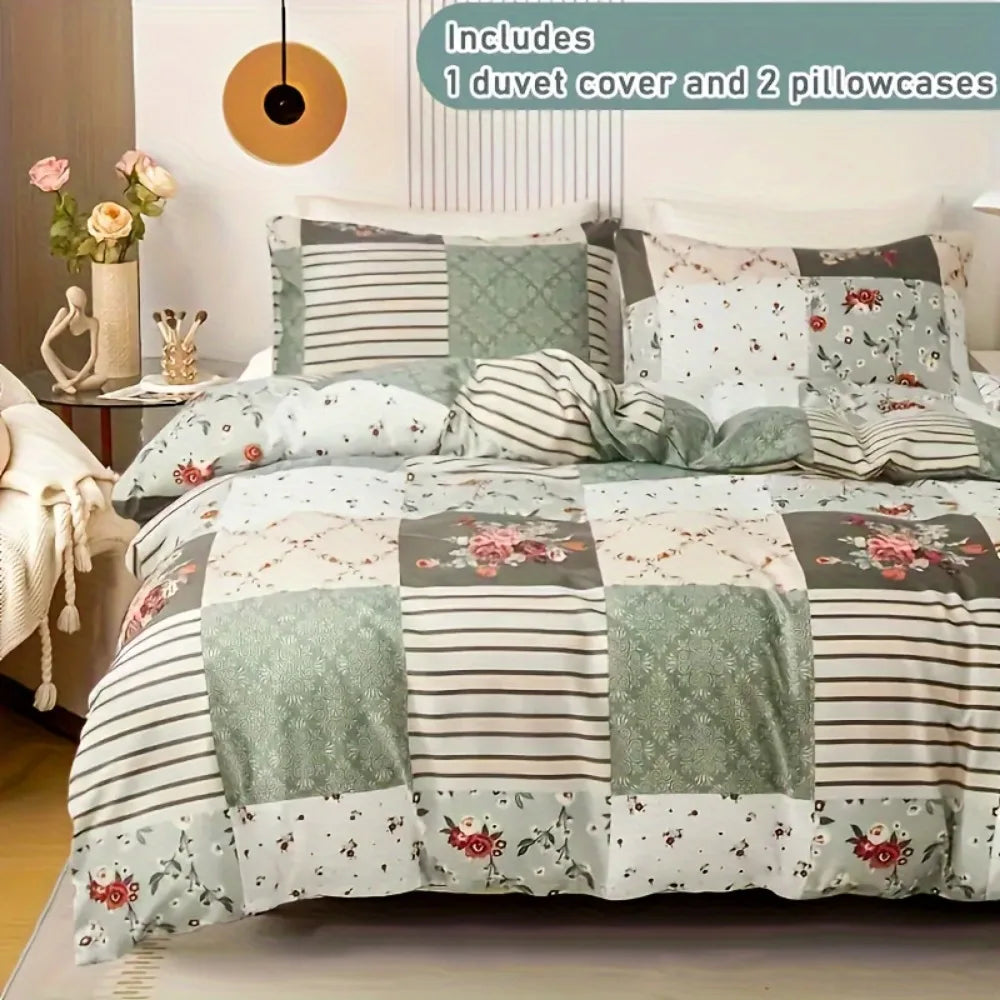 Détail du motif floral sur la housse de couette verte