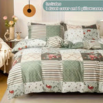 Détail du motif floral sur la housse de couette verte