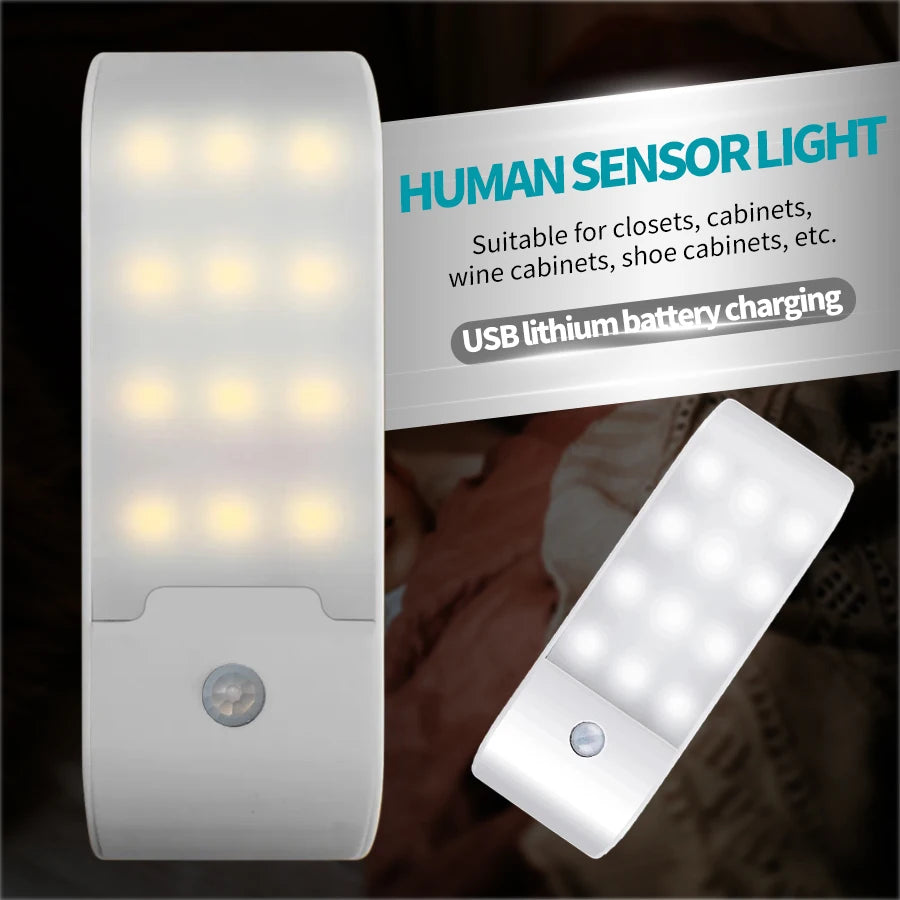 lampe led rechargeable adhésive capteur mouvement modes indicateur charge moderne blanc