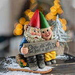 statue gnomes jardin rouge vert bleu plaque gravée romantique décoration noëlextérieur fantaisiste
