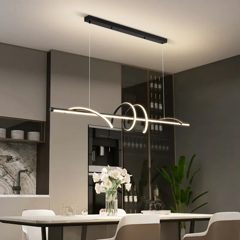 lampe suspendue moderne spirale lumineuse noir blanc doré chambre salon étudiant