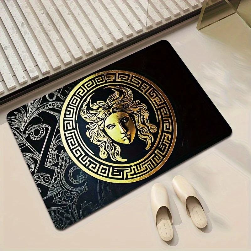 tapis noir doré ornement grec floral antidérapant extérieur résistant élégance adhésif salon chambre bain