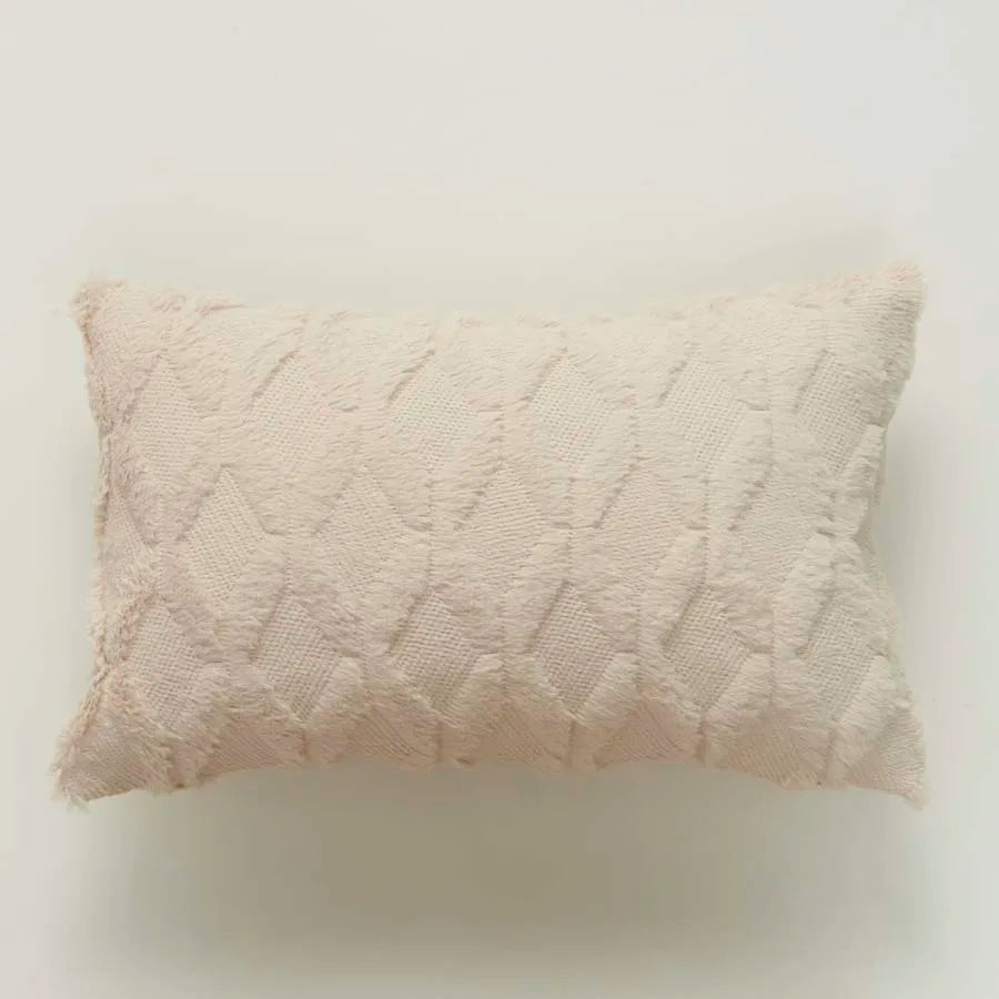 housse coussin décorative peluche géométrique moderne 30x50cm roseclair blancbeige grisclair