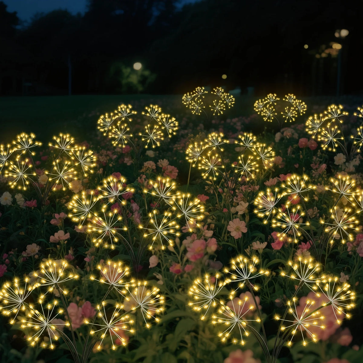 décoration extérieure solaire fleurs lumineuses 120 led moderne fixations inclusées 72cm hauteur