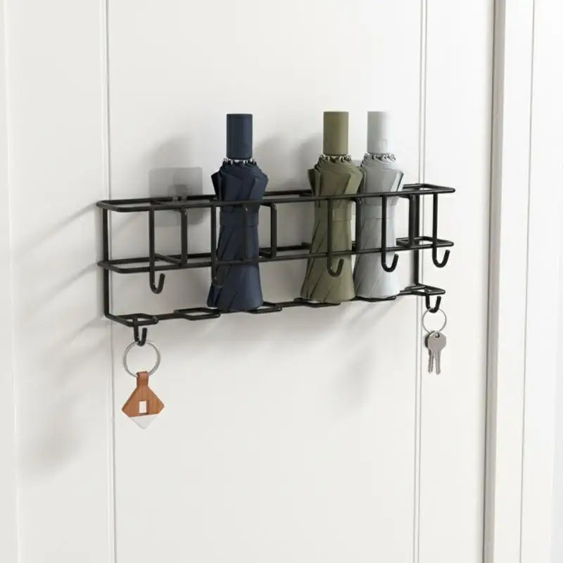 porte parapluies mural adhésif moderne noir structure métallique simple clés rangement durable entrée buanderie