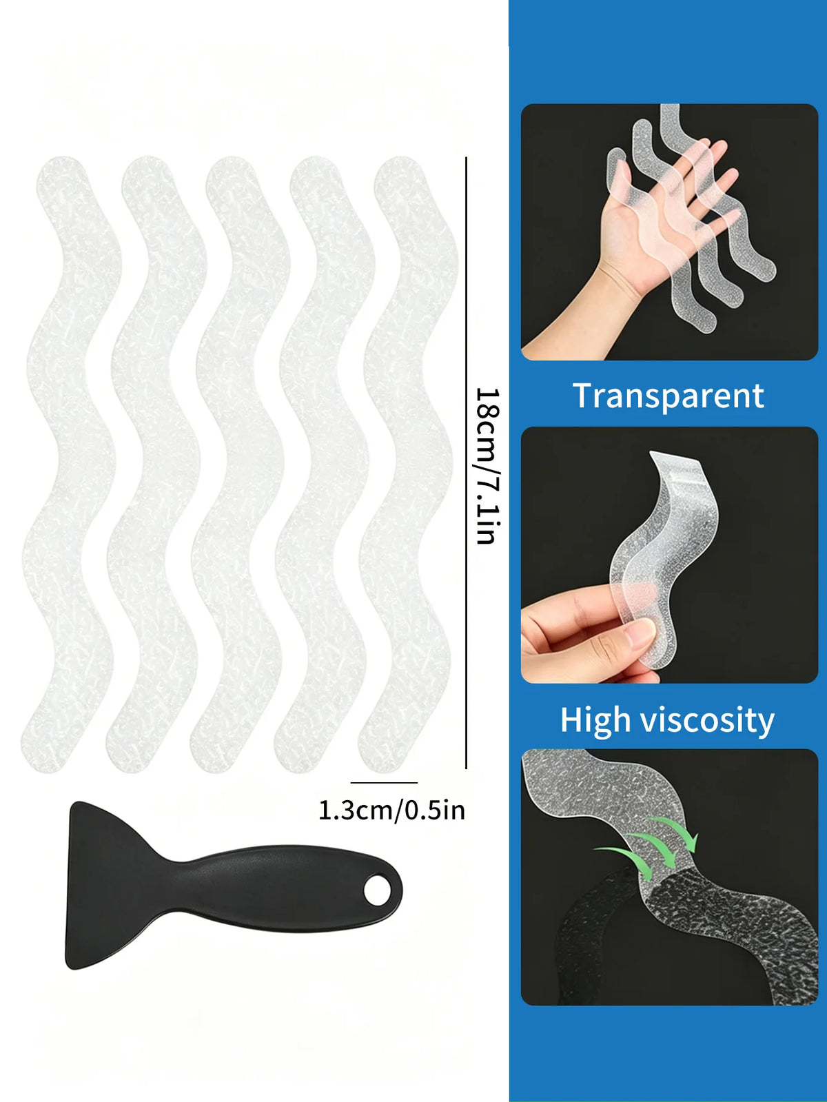 tapis anti dérapant baignoire adhésif ondulations texture granuleuse moderne blanc gris bleu