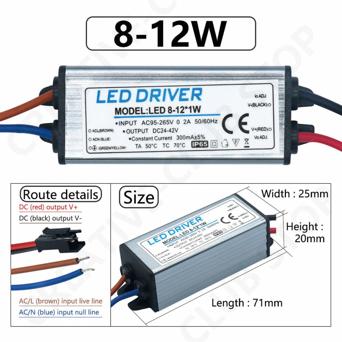 driver led étanche ip65 gris métallique plat industriel câbles couleur tension ip65 120v 240v