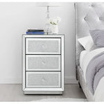 commode moderne miroir argentée paillette tiroirs poignées cristal chambre coucher glamour