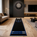 tapis fléchettes noir bleu logo cuesto moderne antidérapant polyester durable intérieur extérieur chambre couloir