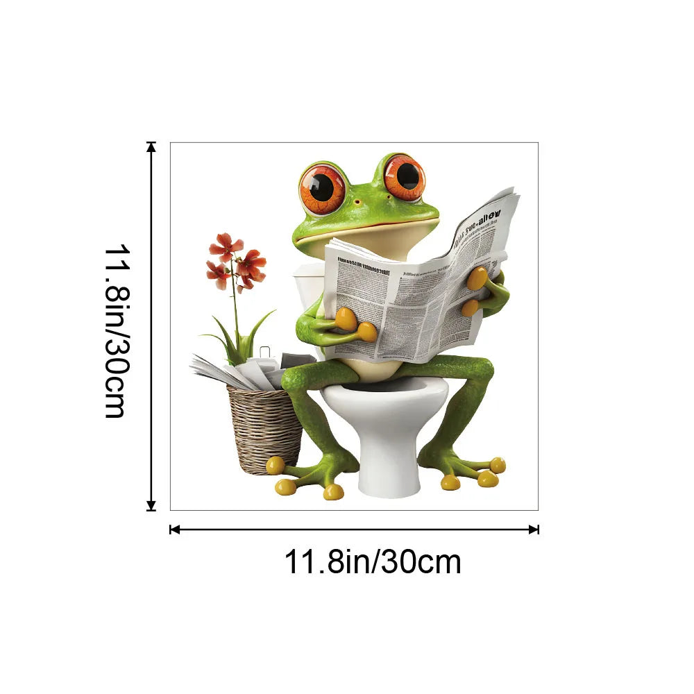 sticker mural cartoon grenouille wc journal panier adhésif vert orange blanc salle bain décoration