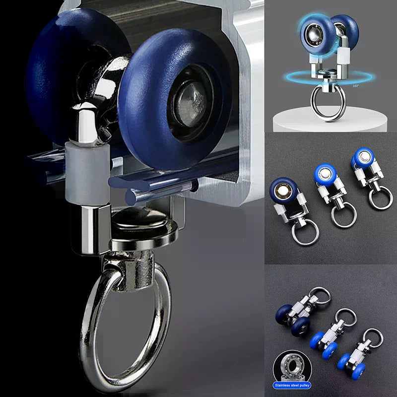 rideaux rouleaux bleu argent modernes double roues muettes supports anneaux métalliques fenêtres douche