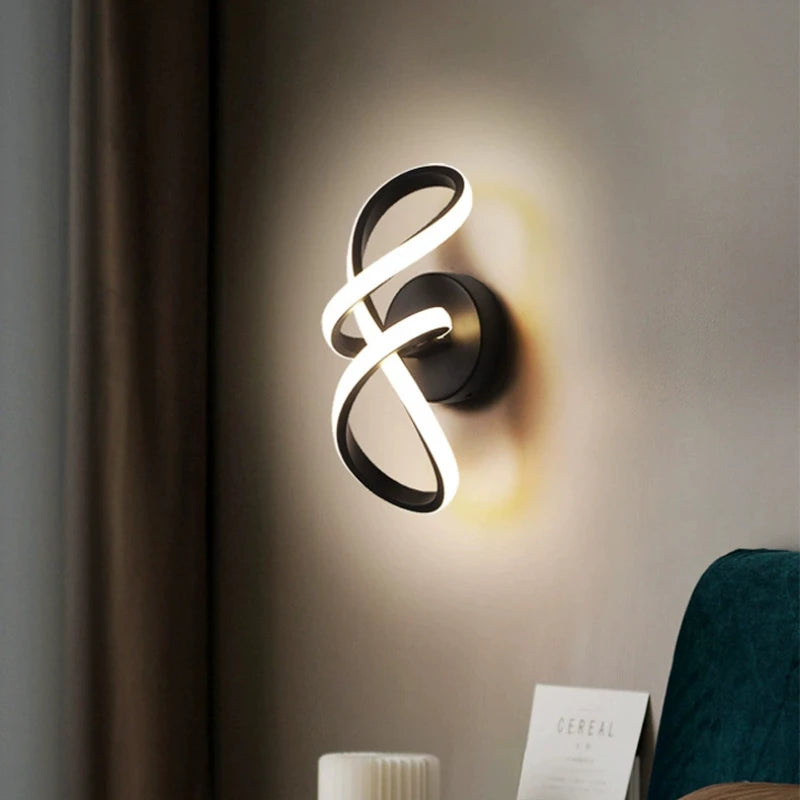 applique murale moderne aluminium noir spirale led cuisine chambre salon entree