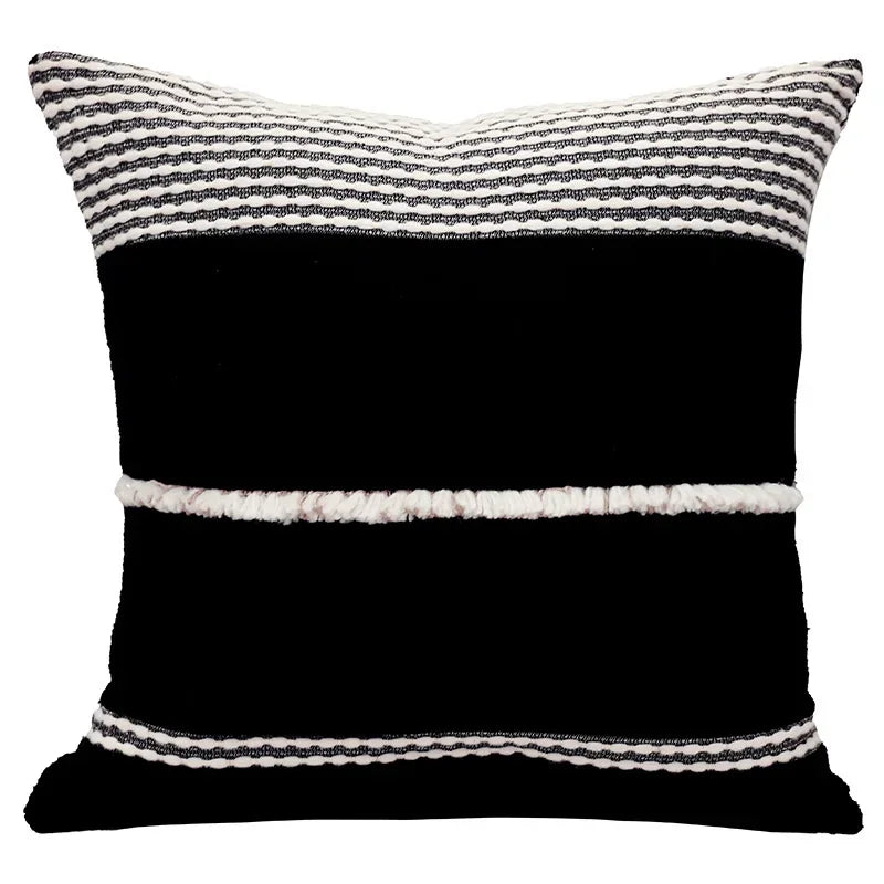 housse coussin carré noir blanc rayures moderne adhésif lit salon voiture 45x45 cm polyester
