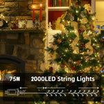guirlande lumineuse 75m 2000leds étoiles branches moderne blanc doré halloween mariage noël télécommande clips