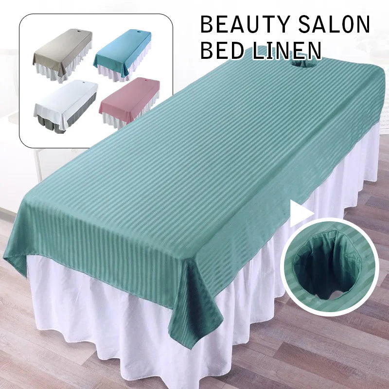 drap lit salon beauté blanc vert gris rose rayures horizontales coton confortable moderne lit