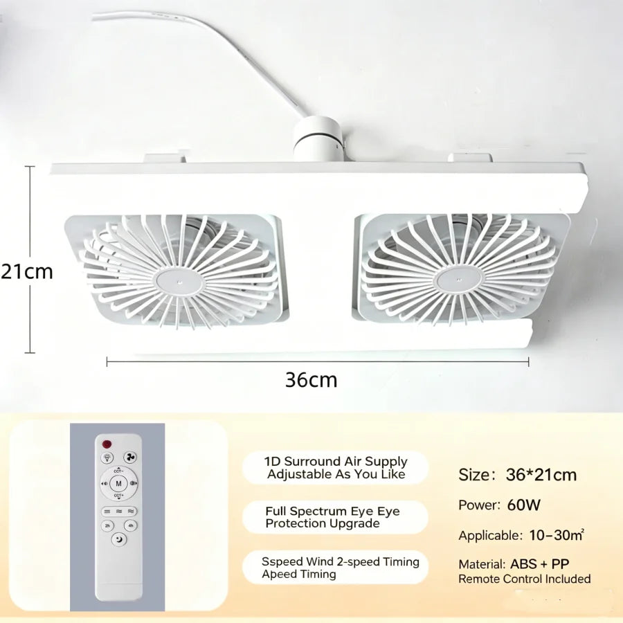 lampe ventilateur moderne blanc télécommande deux led 60w flux lumineux réglable tension 90 260v