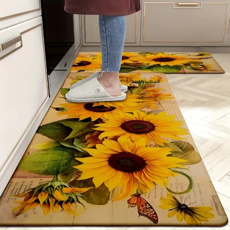 tapis sol extérieur fleurs tournesol antidérapant polyester vintage jaune vert brun