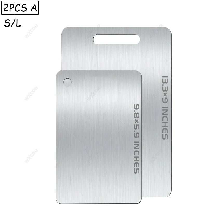 planche découper acier inoxydable lisse moderne poignées intégrées argenté utilitaire double face qualité alimentaire