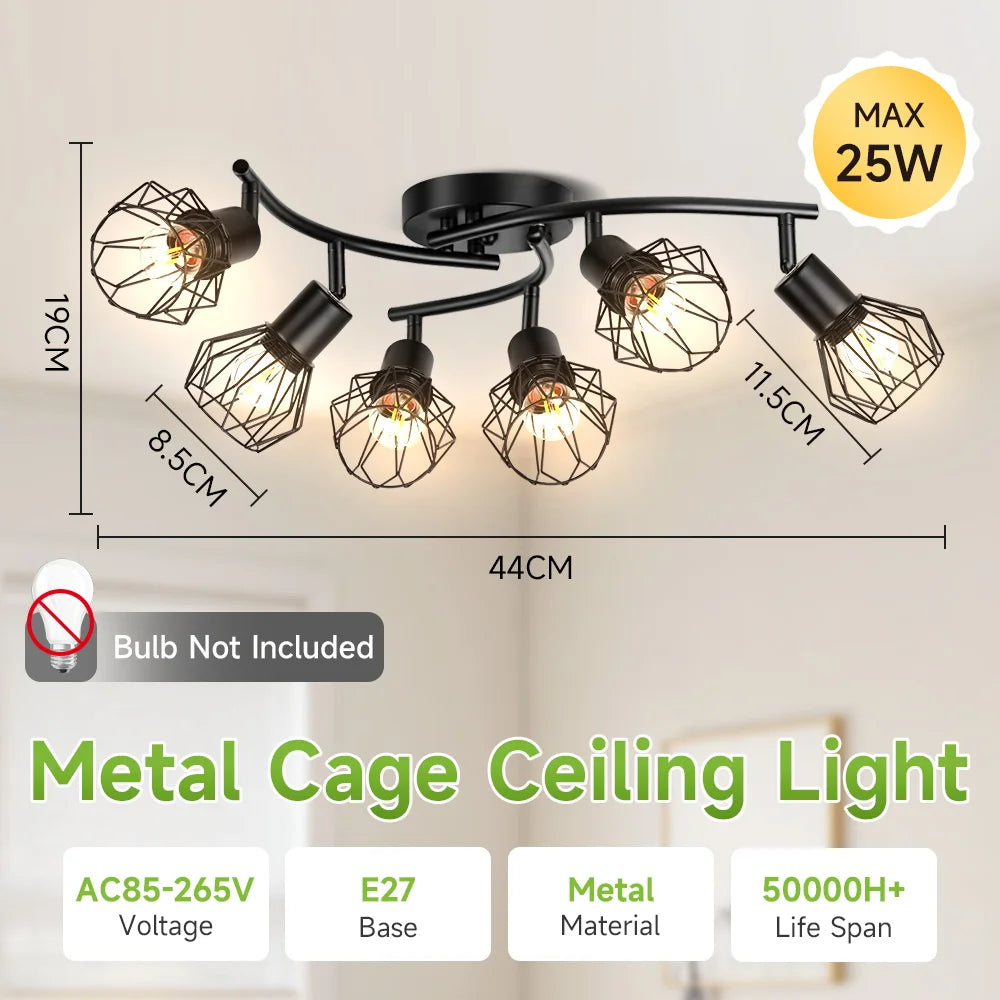 lampe suspendue moderne cage métallique noire interrupteur poussoir led e27 haute basse