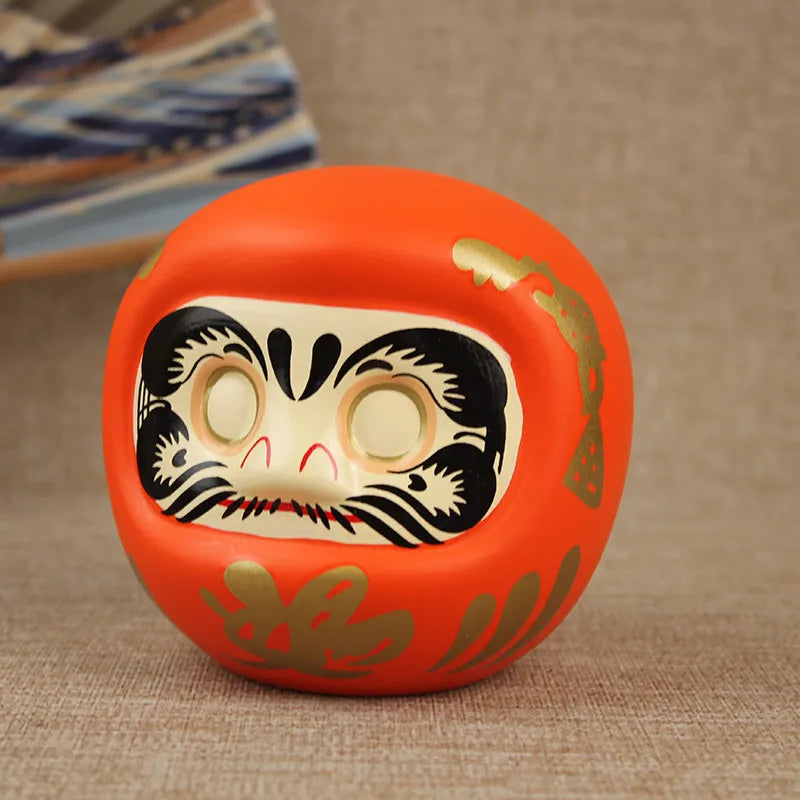 décoration zen daruma céramique rouge or argent vert jaune blanc noir fengshui mascotte traditionnelle