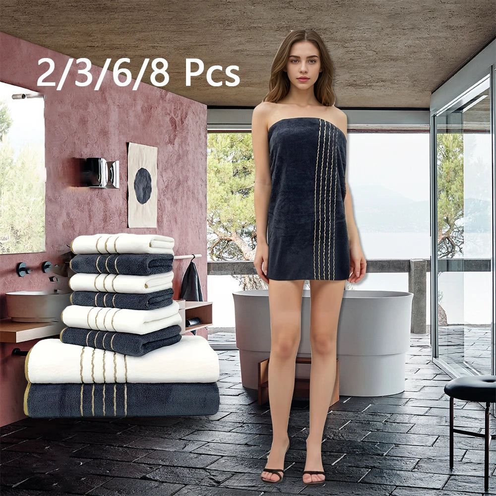 serviettes bain rayées dorées bleu marine blanc modernes absorbantes machine lavables pliées ensemble multitudes