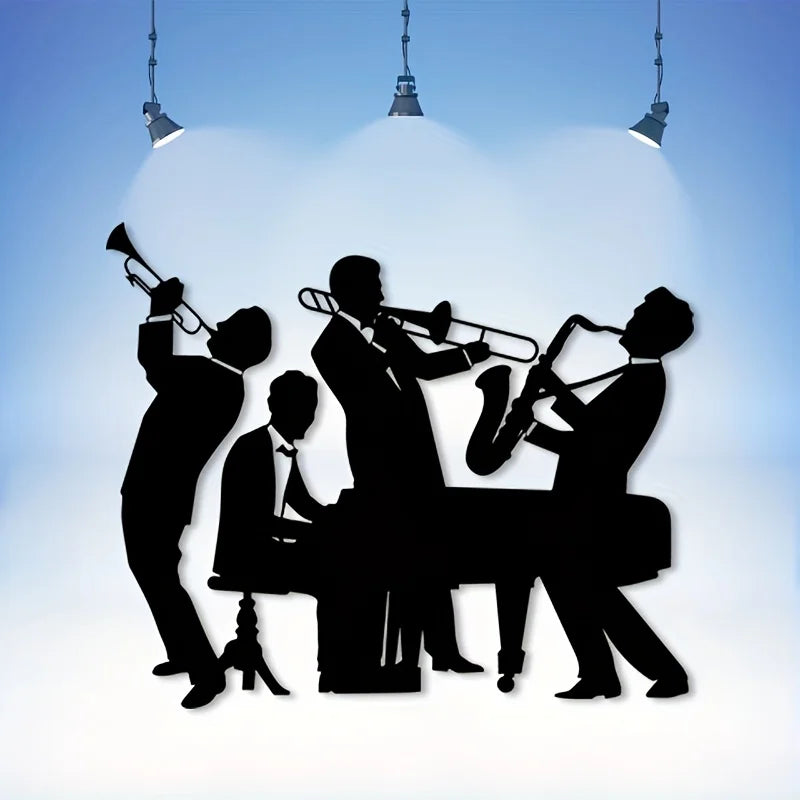 décoration murale silhouette musicien trompette saxophone piano noir groupe jazz vintage 30cm