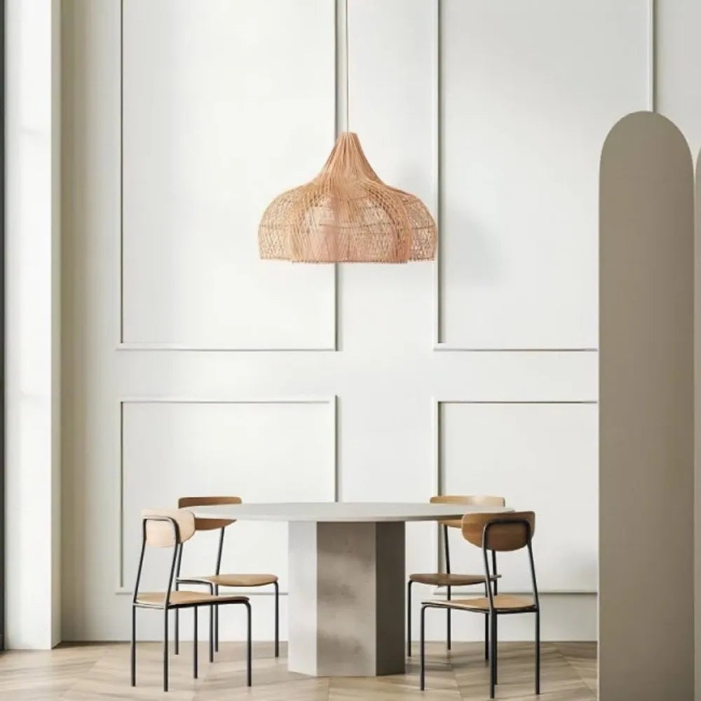 suspension rotin tressé naturel moderne rustique chaîne métallique opacité 60cm chambre restaurant