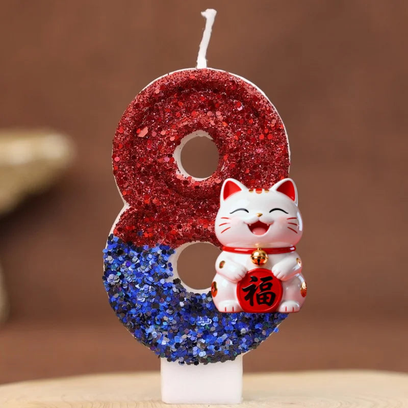 bougies numéraux pailletées rouge bleu blanc anniversaire enfants decoration chiffres