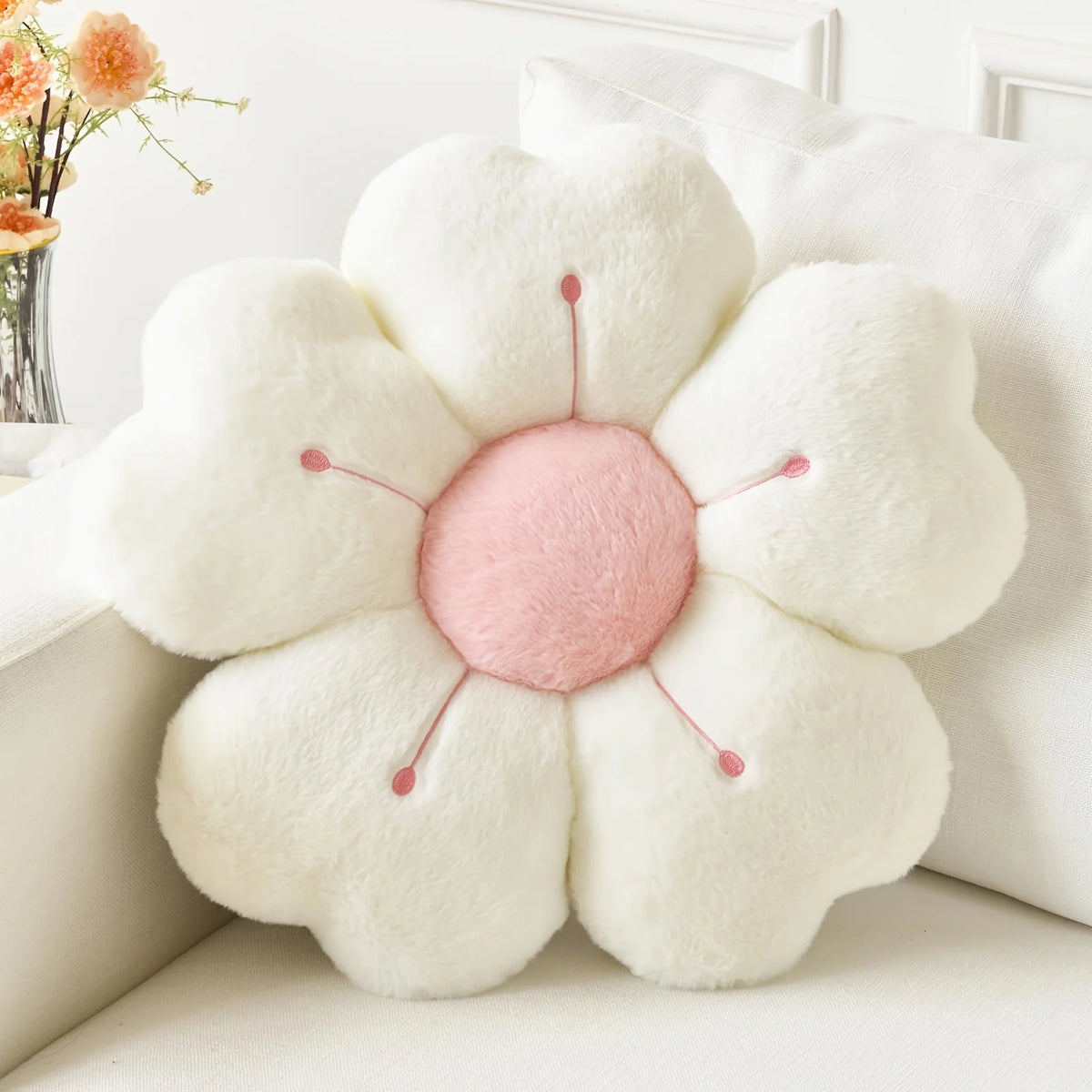coussin doux moderne imprimé floral rose blanc oreiller polyester coton taille 50cm confortable décoration